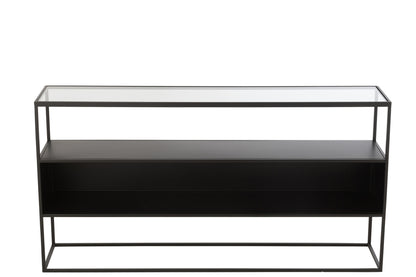 Sidetable Metaal Glas Zwart 140x30x72 cm