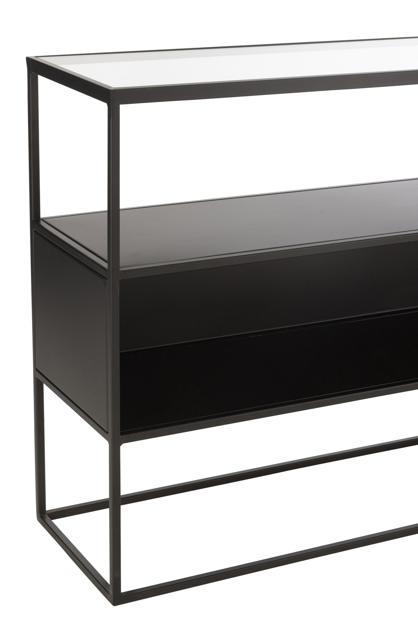 Sidetable Metaal Glas Zwart 140x30x72 cm