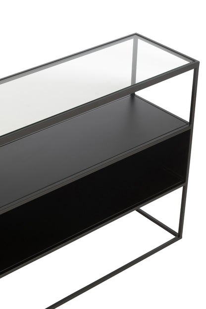 Sidetable Metaal Glas Zwart 140x30x72 cm