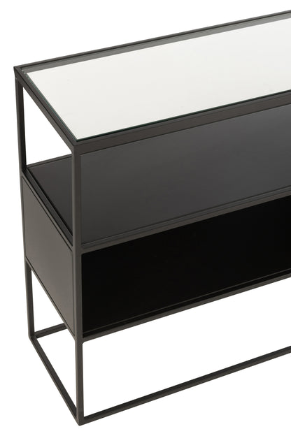 Sidetable Metaal Glas Zwart 140x30x72 cm