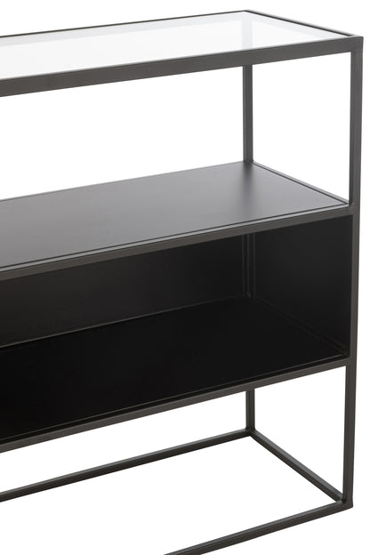 Sidetable Metaal Glas Zwart 140x30x72 cm