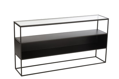 Sidetable Metaal Glas Zwart 140x30x72 cm