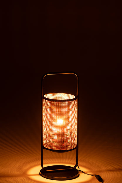 Lamp On Foot Elton Metal/Rattan Black/Natural Small