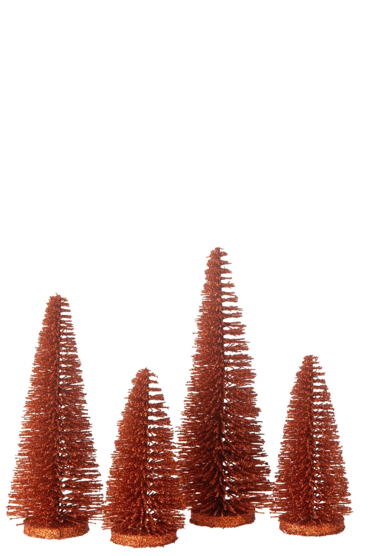 Glitterkerstboompjes doos van 4 – kunststof, glitter, ijzer, mdf, koper, Ø10 x 15 cm