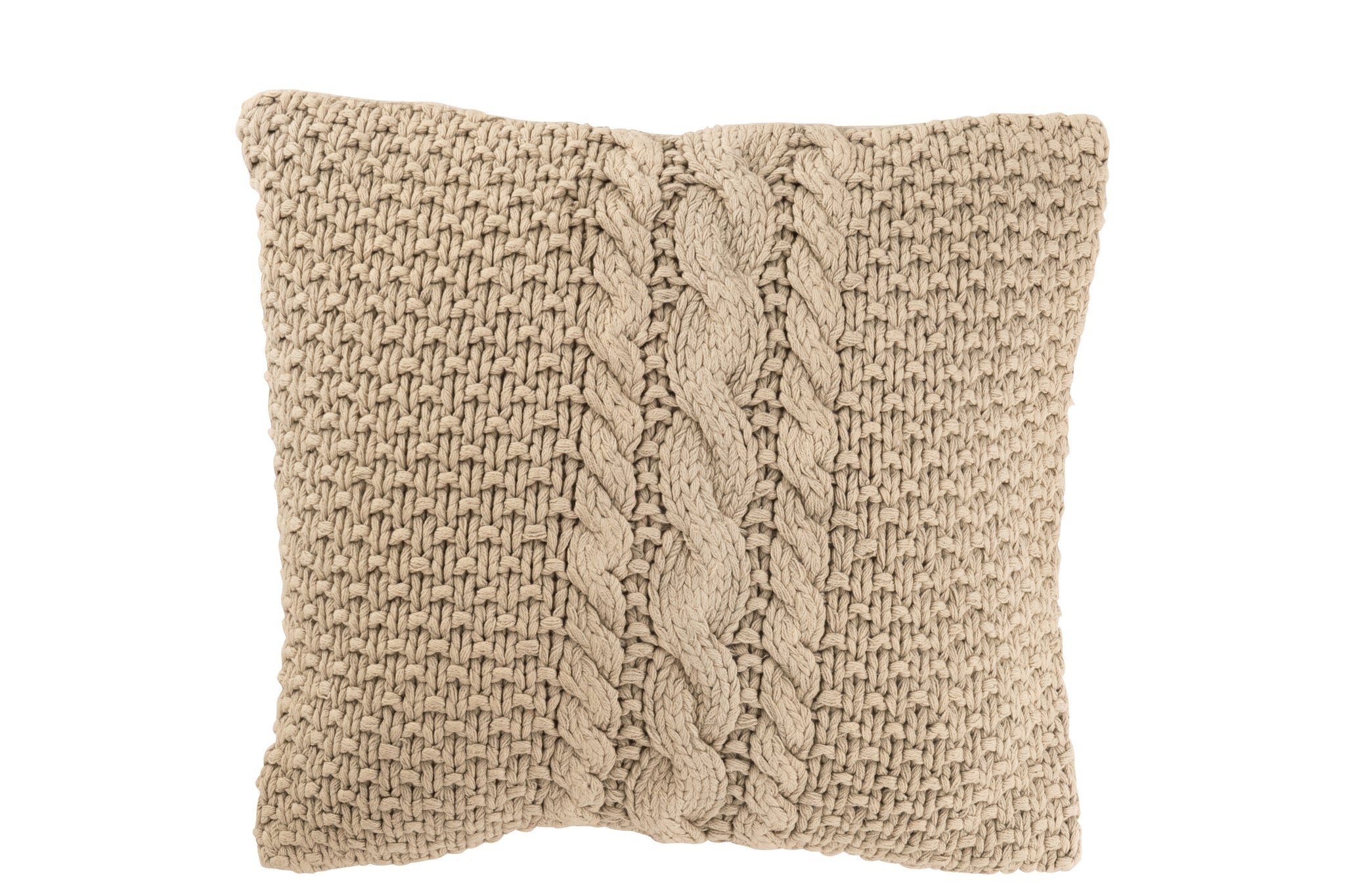 Cushion Knitted+Braid Cotton Washed Beige