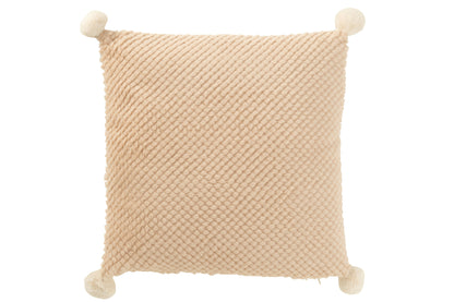 Kissen mit weichen Pompons, Polyester, Beige