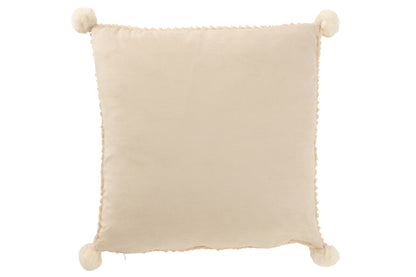 Kissen mit weichen Pompons, Polyester, Beige