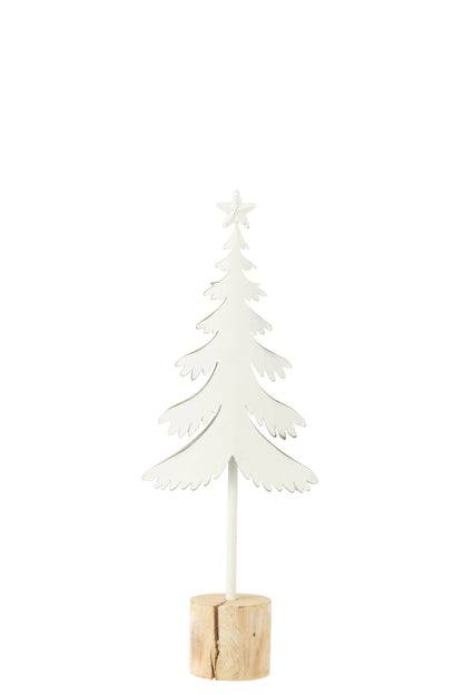 Kerstboom met ster op voet klein – ijzer en eucalyptushout, wit, 40 cm