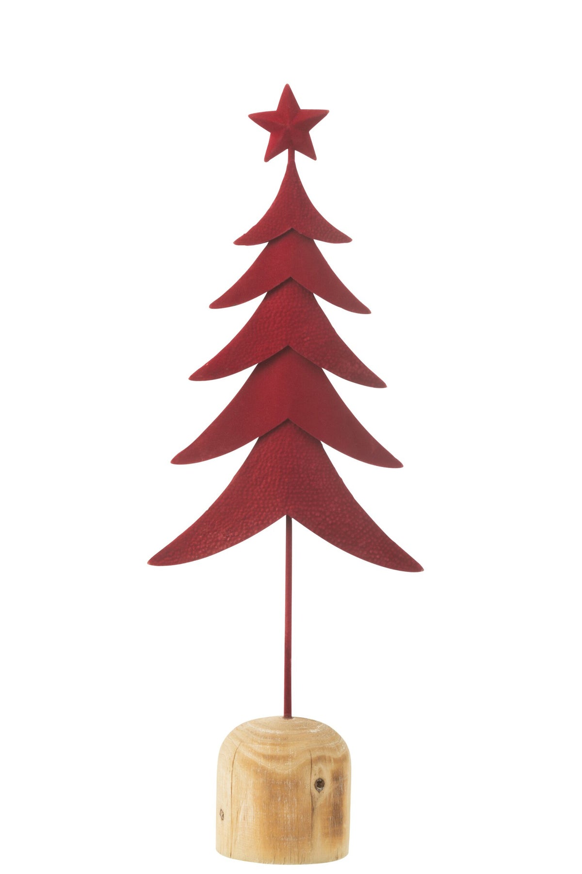 Kerstboom met ster op voet – ijzer en eucalyptushout, rood, 49 cm