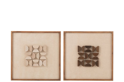 Wall Decoration Rob Pine Wood/Canvas White/Natural Assortment Of 2