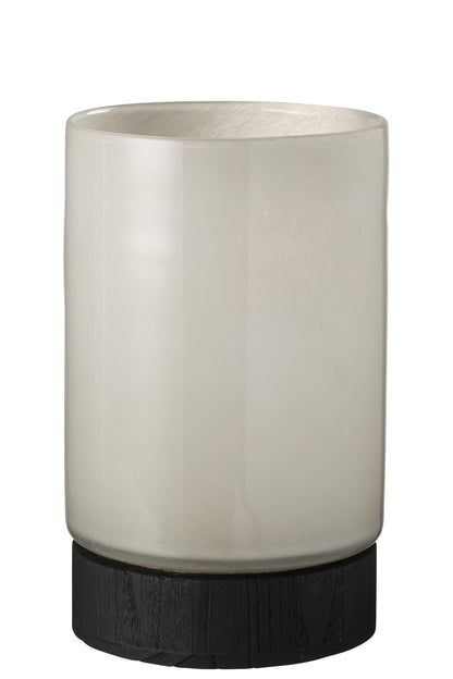 Candleholder/Vase Ray Glass/Willow Wood Grey/Black Large