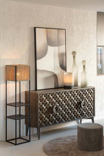 Candleholder/Vase Ray Glass/Willow Wood Grey/Black Large