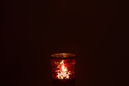 Tealicht Holder Leaves Glass Red/Antique Gold Small