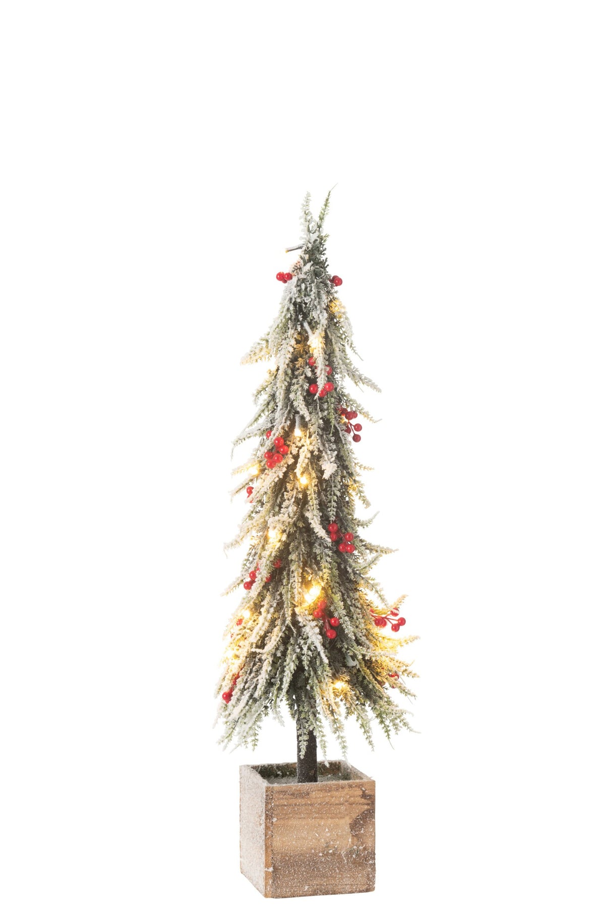 Kerstboompje besneeuwd met LED – kunststof, groen en rood, 75 cm