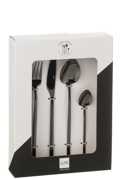 Box Cutlery C 24 Pieces Stainless Steel Shiny Black