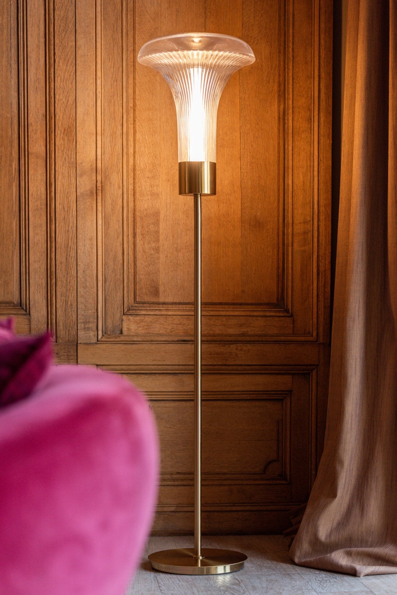 Ledvloerlamp goud – metaal/glas, transparant