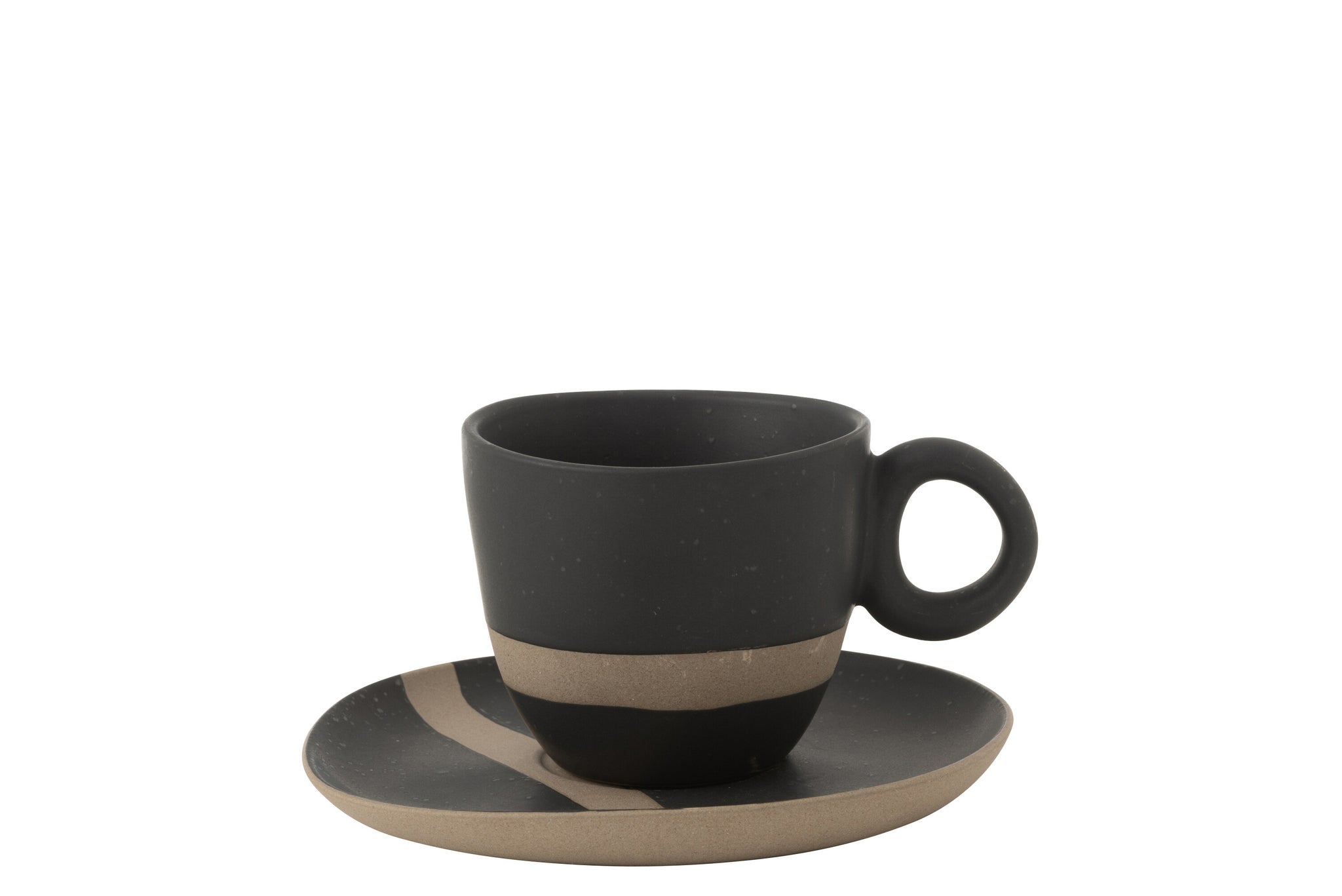 Tasse + Untertasse Keramik Schwarz/Taupe