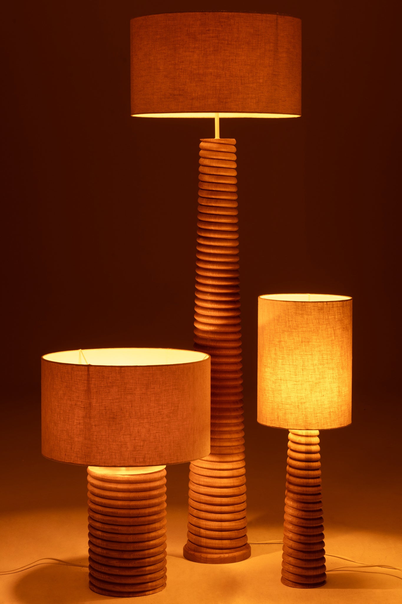 Table Lamp Threaded Wide Ailanthus Wood Natural/Grey