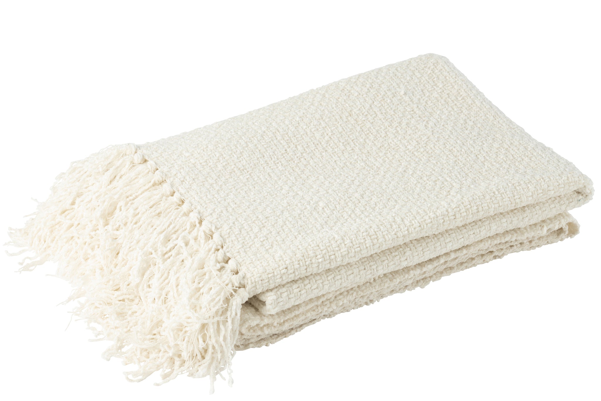 Plaid Woven+Fringes Viscose White