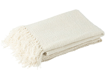 Plaid Woven+Fringes Viscose White