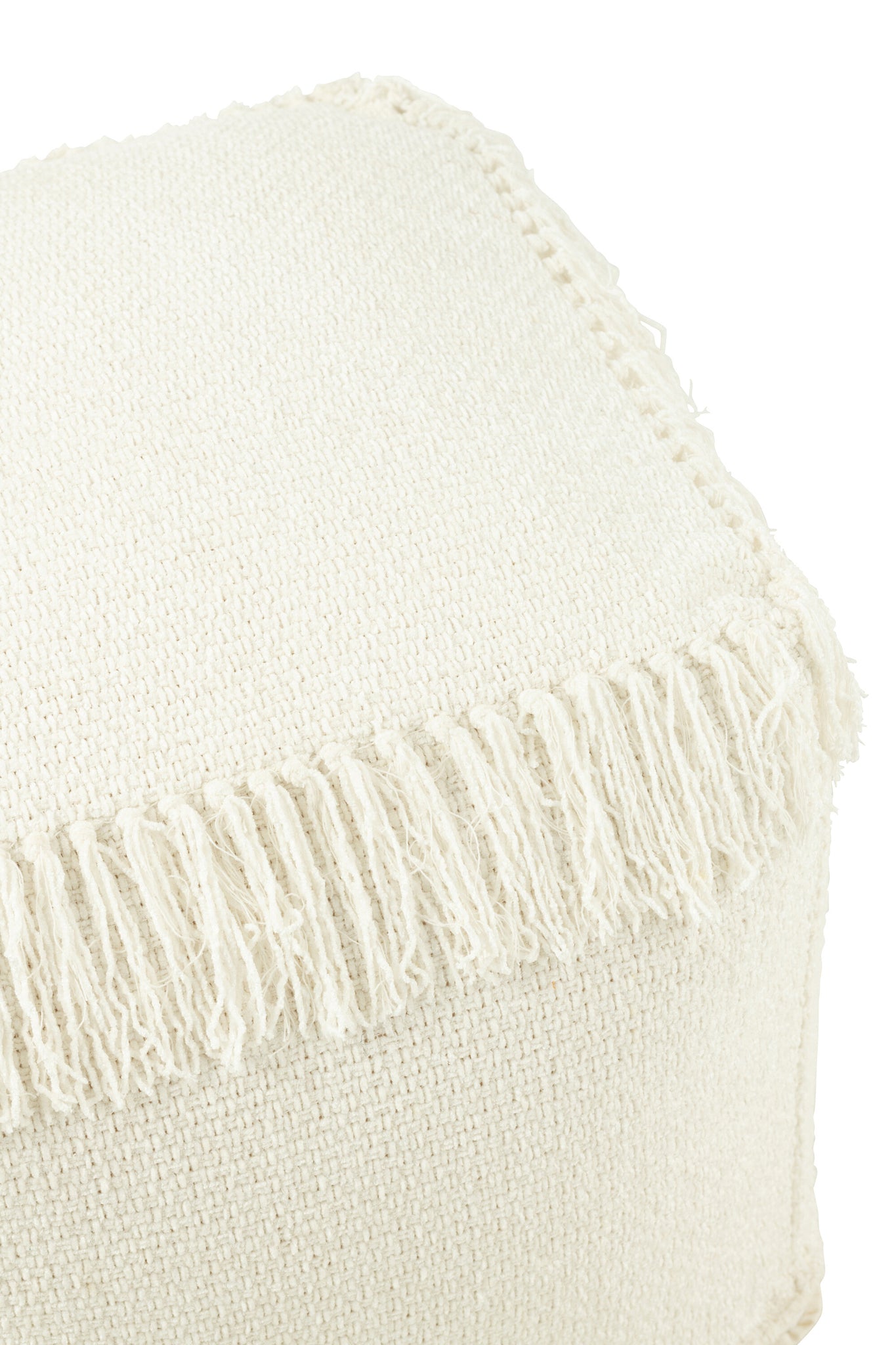 Pouf Square Woven+Fringes Viscose White