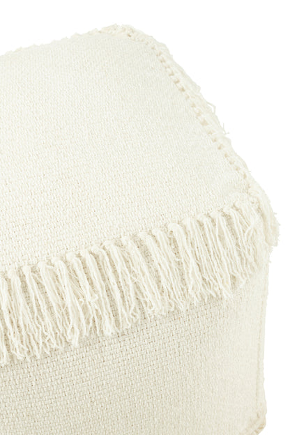 Pouf Square Woven+Fringes Viscose White