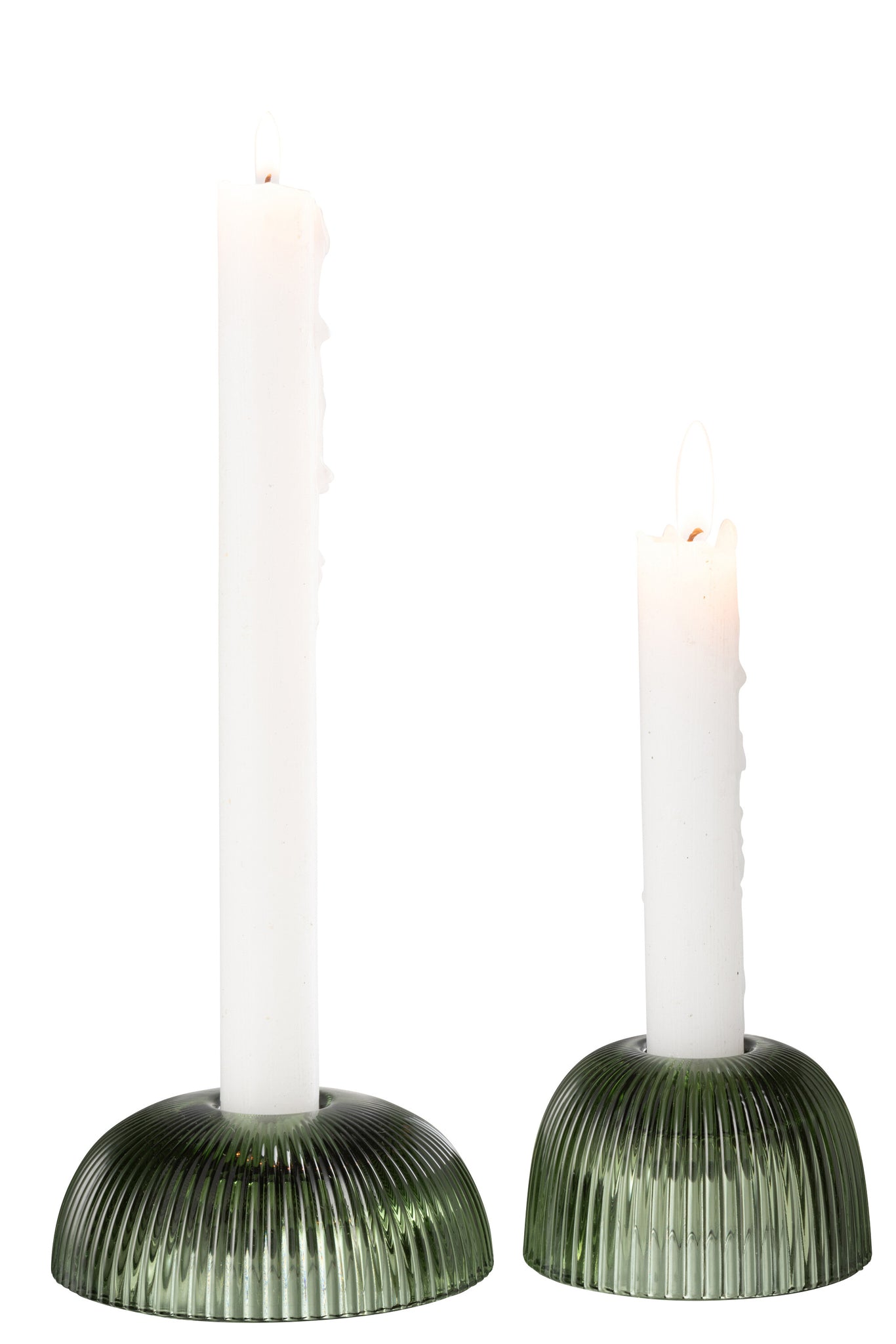 Candle Holder Canele Glass Green Assortment Of 2