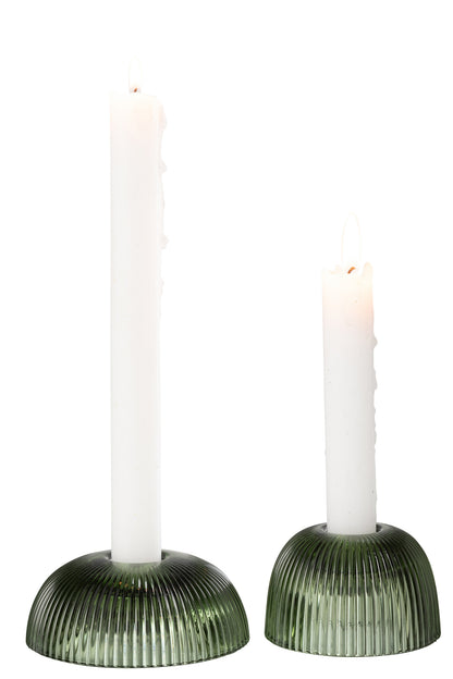 Candle Holder Canele Glass Green Assortment Of 2