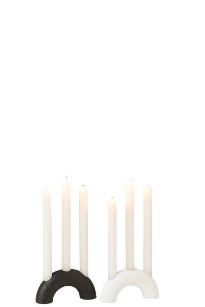 Candle Holder Arc Cement Black/White Assortment Of 2