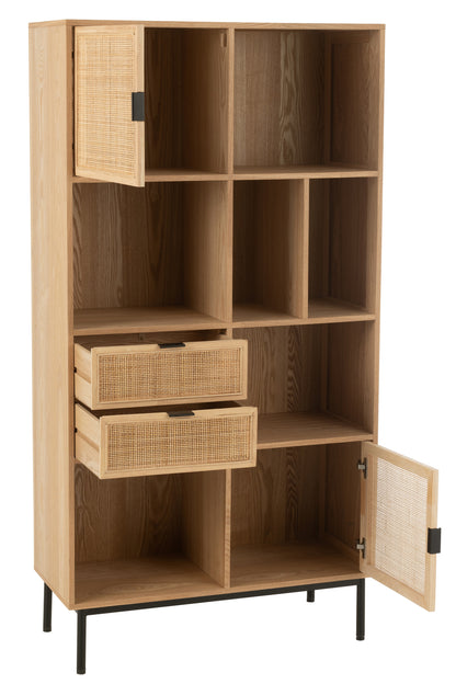 Opbergkast MDF Rotan Metaal Naturel Zwart 90x40x174 cm