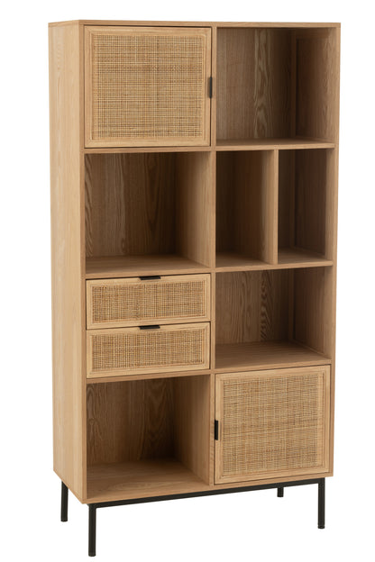 Opbergkast MDF Rotan Metaal Naturel Zwart 90x40x174 cm
