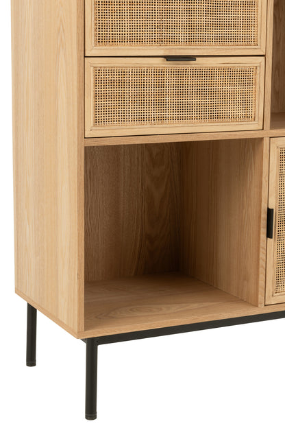 Opbergkast MDF Rotan Metaal Naturel Zwart 90x40x174 cm