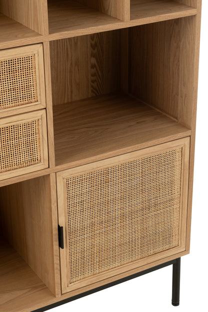 Opbergkast MDF Rotan Metaal Naturel Zwart 90x40x174 cm