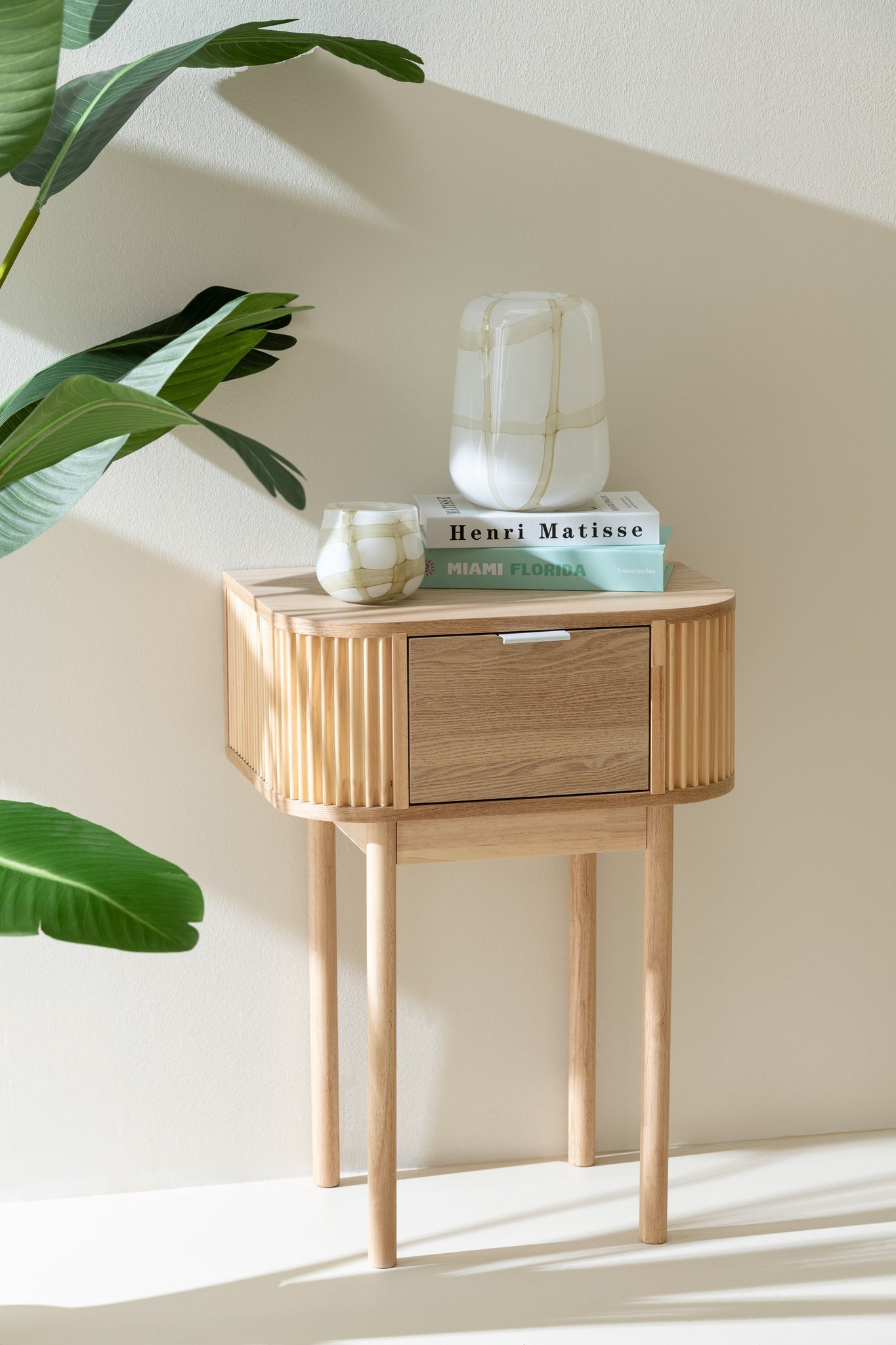 Night Table Rounded Mdf/Pine Wood Natural