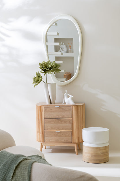 Kommode MDF Holz Rund Design Natur 80x40x80 cm
