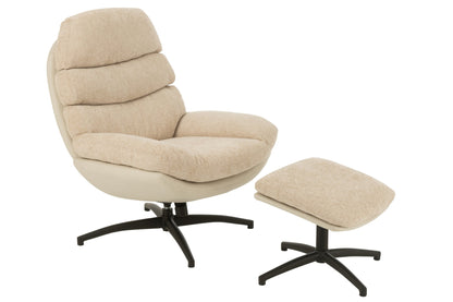 Relax Sofa + Hocker Metall/Sperrholz Grau/Schwarz