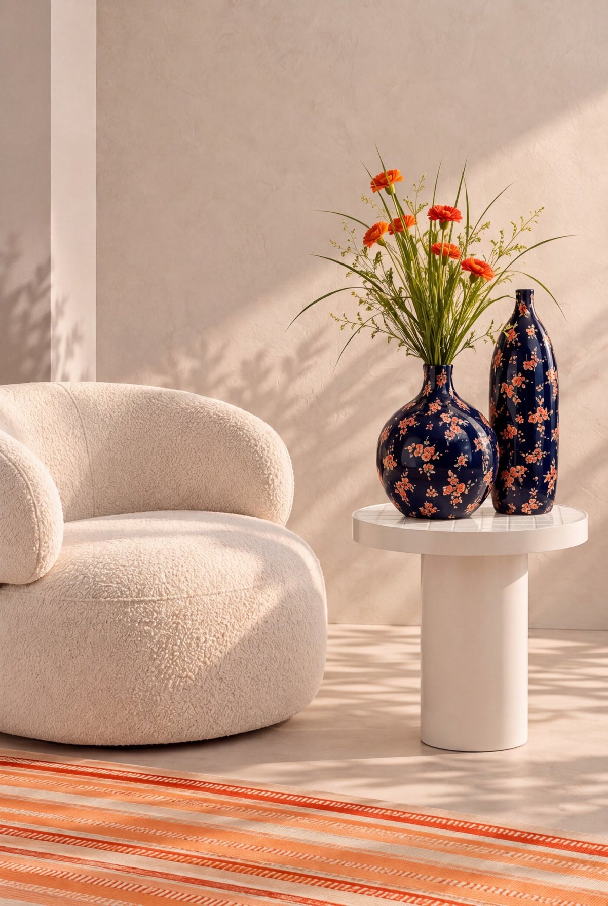 Sillón redondo giratorio – tela, crudo, 85x82x72,5 cm