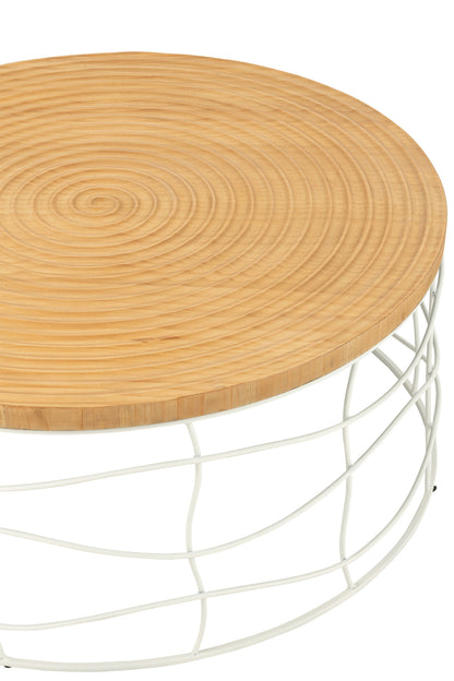 Coffee Table Carving Iron/Pine Wood Natural/White