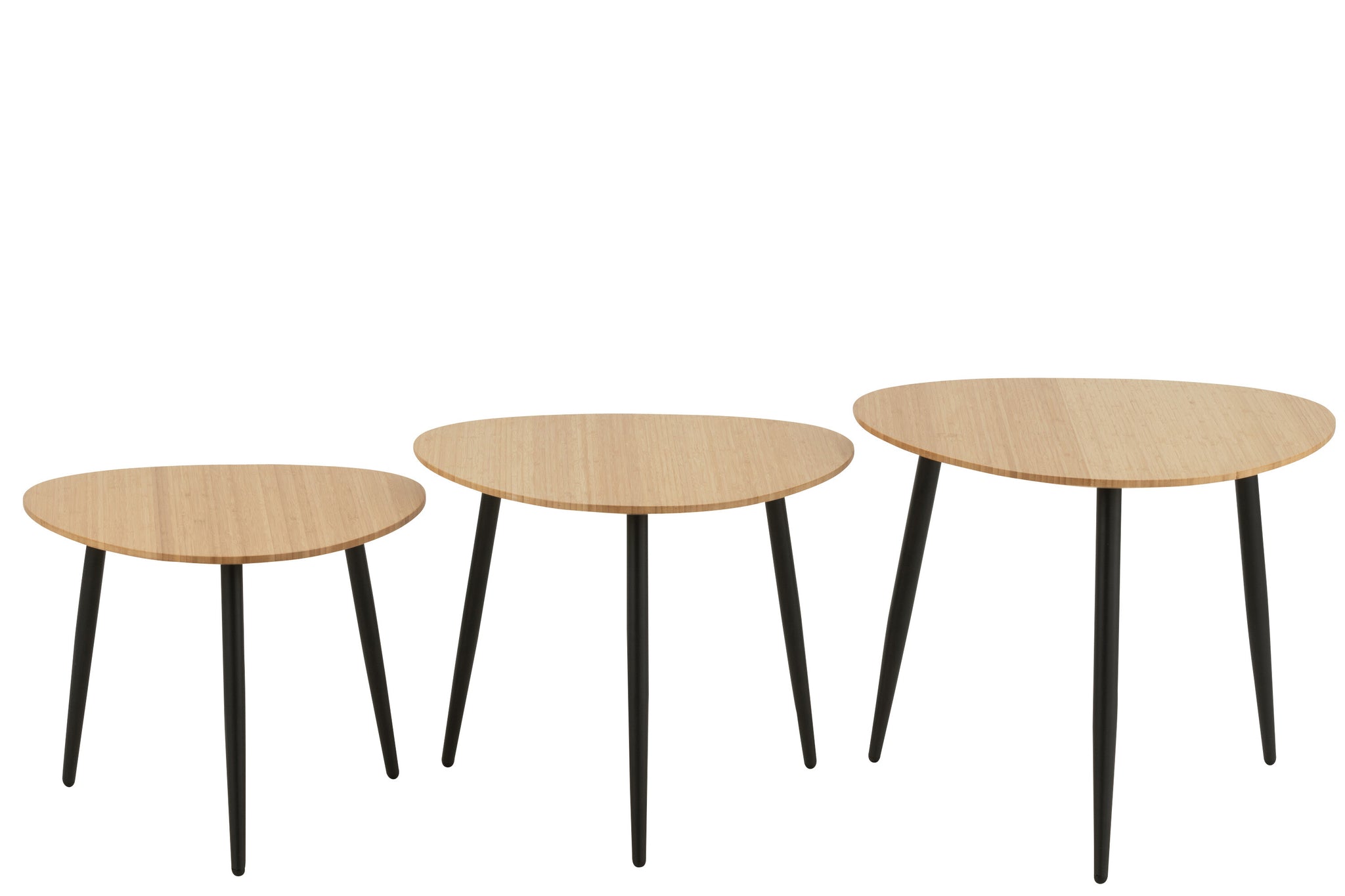 Set Of 3 Side Tables Palette Bamboo/Metal Natural/Black
