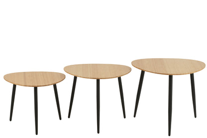 Set Of 3 Side Tables Palette Bamboo/Metal Natural/Black