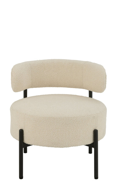 Lounge Sessel Bouclé Sperrholz/Polyester Weiß/Schwarz