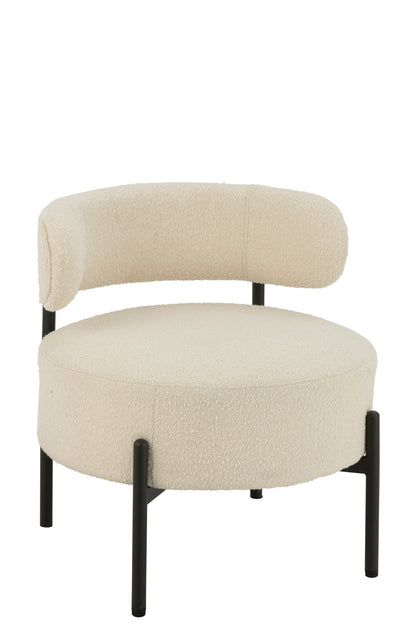 Lounge Sessel Bouclé Sperrholz/Polyester Weiß/Schwarz