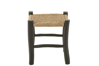 Hocker Teakholz Seegras Schwarz Natur 40x40x45 cm
