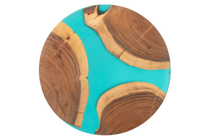 Cutting Board Round Acacia Wood/Resin Natural/Blue