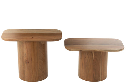 Set Of 2 Side Tables Acacia Wood/Mdf Natural