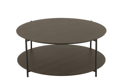 Coffee Table Round Mdf/Metal Dark Brown Small