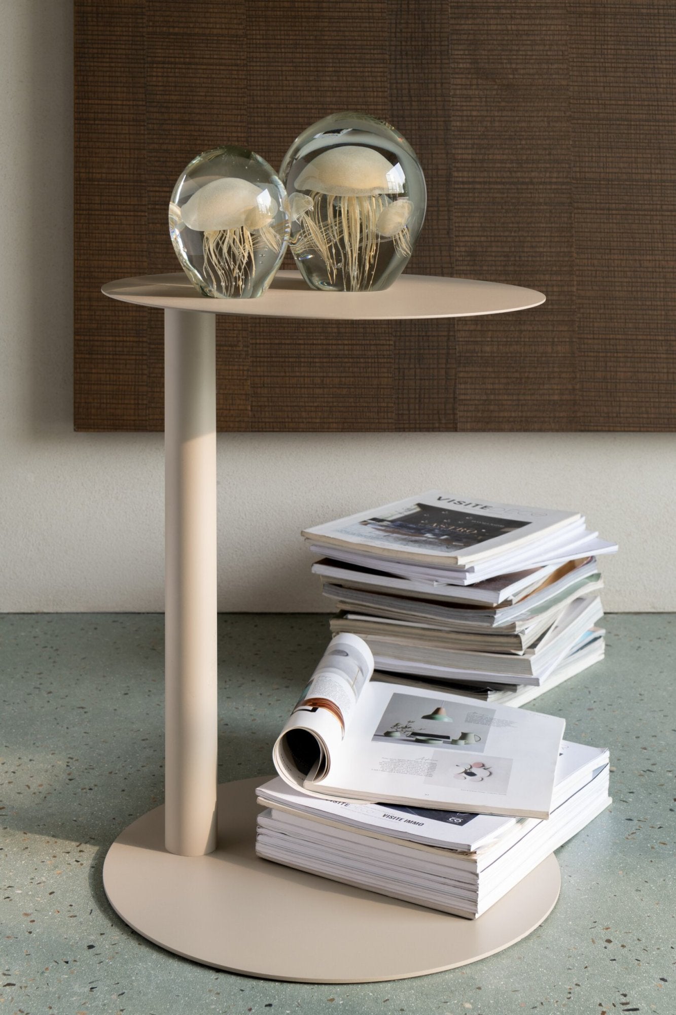 Bijzettafel Rond – metaal, beige, ø40×50 cm