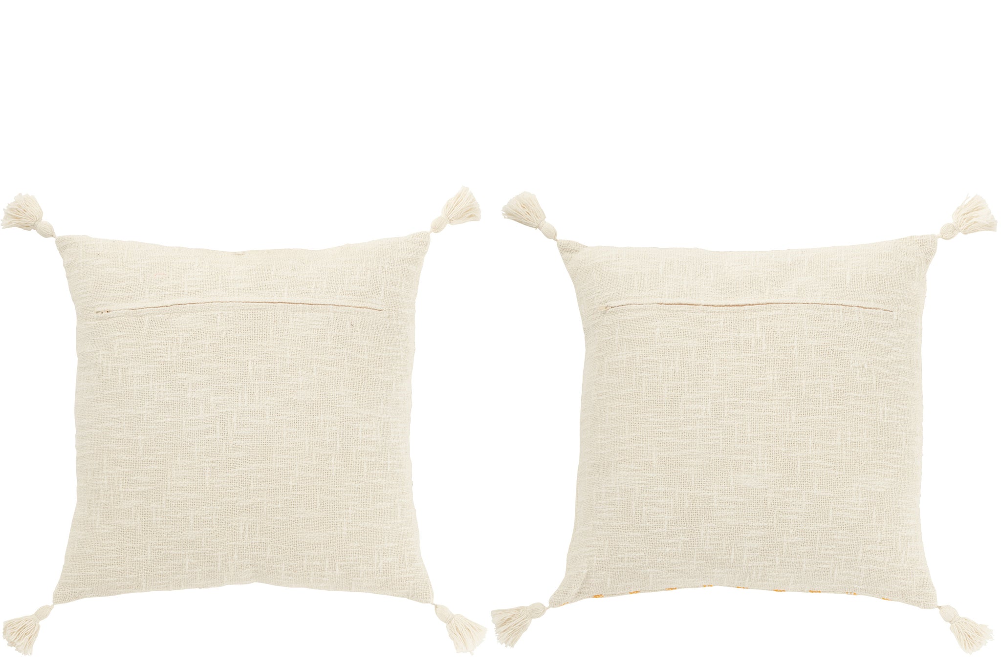 Kissen, quadratisch, gestreift mit Quasten, Baumwolle, weiß/orange, 2er-Set