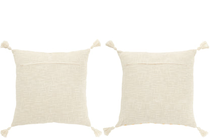 Kissen, quadratisch, gestreift mit Quasten, Baumwolle, weiß/orange, 2er-Set