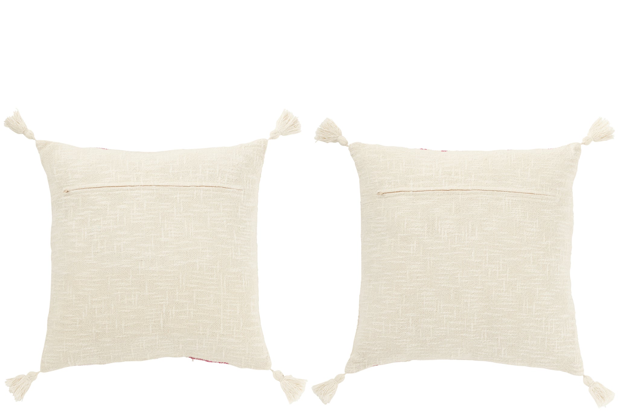 Cushion Square Stripes+Tassels Cotton White/Pink Assortment Of 2